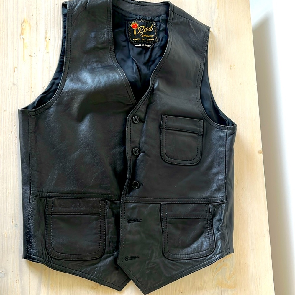 Vintage Reed Sportswear black leather riding vest size Med 38